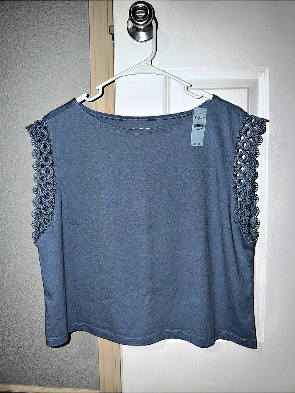 LOFT Lace Shoulder Tank Top in Blue Large NWT